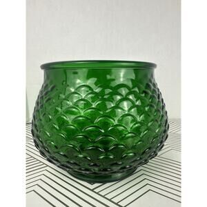 Vintage E O Brody Emerald Green Glass Bowl Vase Planter Fish Scale Scalloped USA